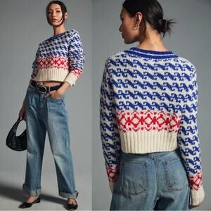 Mother The Wide Sleeve Fair Isle Jumper Cropped Sweater Size XS The Longest Run